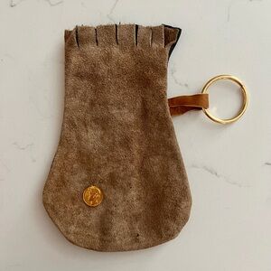 Vintage Suede Leather Pouch Coin/Dice/Jewelry Bag With Keychain Made In Spain